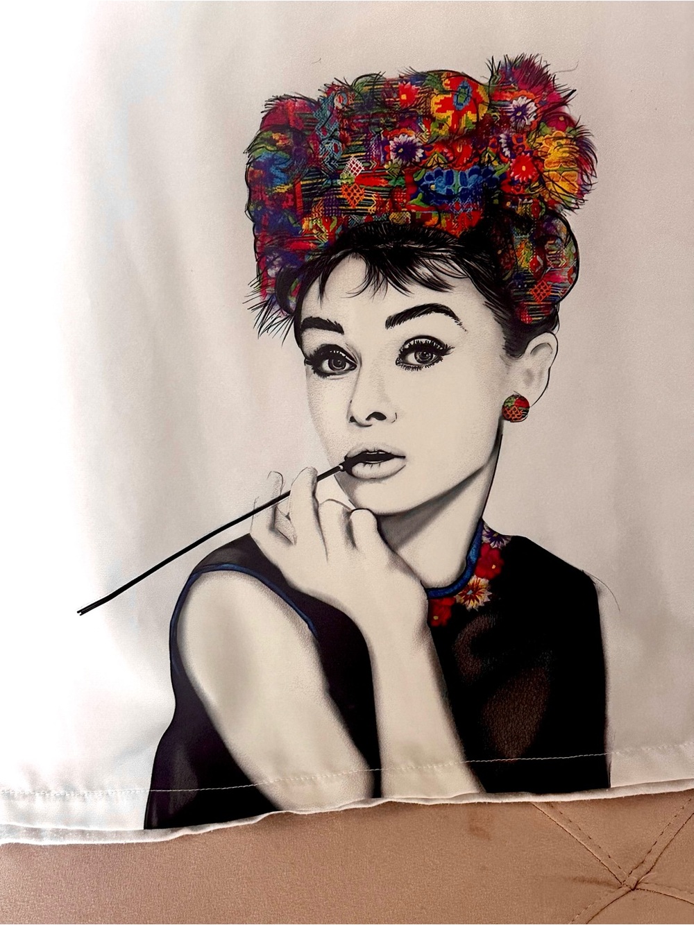Women’s Long Sleeve Graphic Tee with Colorful Audrey Hepburn Print
